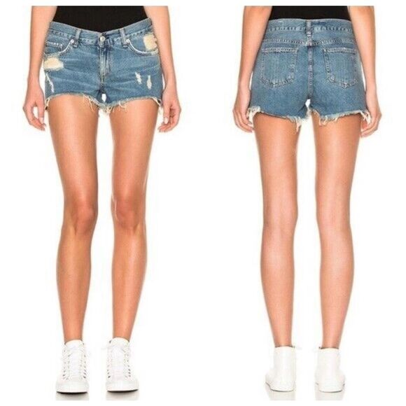 Rag & Bone Winnie Cut Off Distressed Blue Jean Short Medium Wash Denim Size 26 - Picture 3 of 10